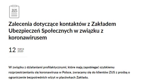 ZUS zaleca kontakt telefoniczny i elektroniczny