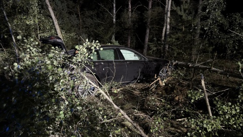 Auto wylądowało na drzewie, a kierowca zniknął. Służby szukały go przez wiele godzin/fot. OSP Solec Kujawski/Facebook