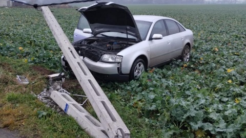 Kierowca audi stracił panowanie nad autem i uderzył w słup/fot. Policja